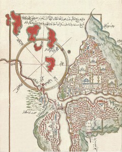 Kitab-ı Bahriye'ye 1629 yılında Mustafa bin Mehmed Cündî tarafından eklenen İstanbul çizimi.